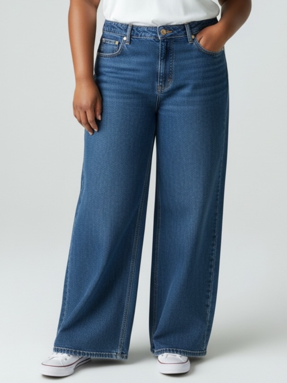 On 34th Blue Cotton Denim 5-Pocket High Rise Wide Leg Jeans Size 14W